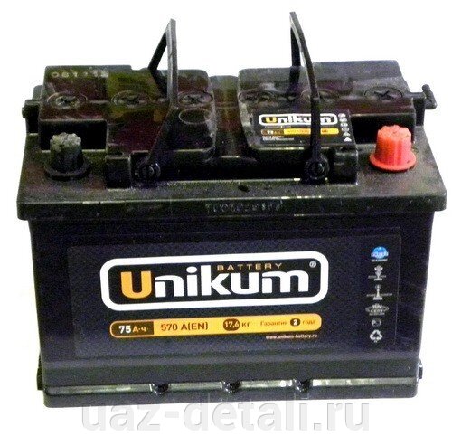 Аккумулятор Кайнар UNIKUM 75 о. п. от компании УАЗ Детали - магазин запчастей и тюнинга на УАЗ - фото 1