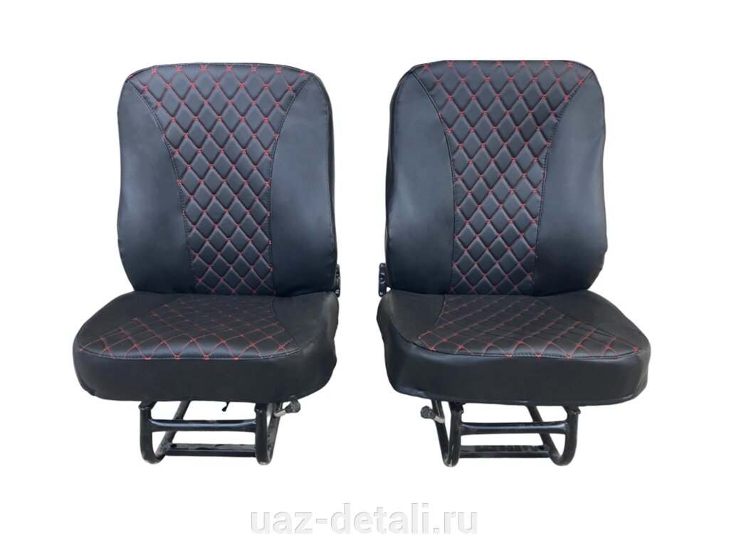 Чехлы на передние сиденья ЛЮКС на УАЗ 452, Буханка до 2016, 469 черный ромб красная нить от компании УАЗ Детали - магазин запчастей и тюнинга на УАЗ - фото 1