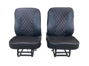 Чехлы на передние сиденья ЛЮКС на УАЗ 452, Буханка до 2016, 469 черный ромб красная нить