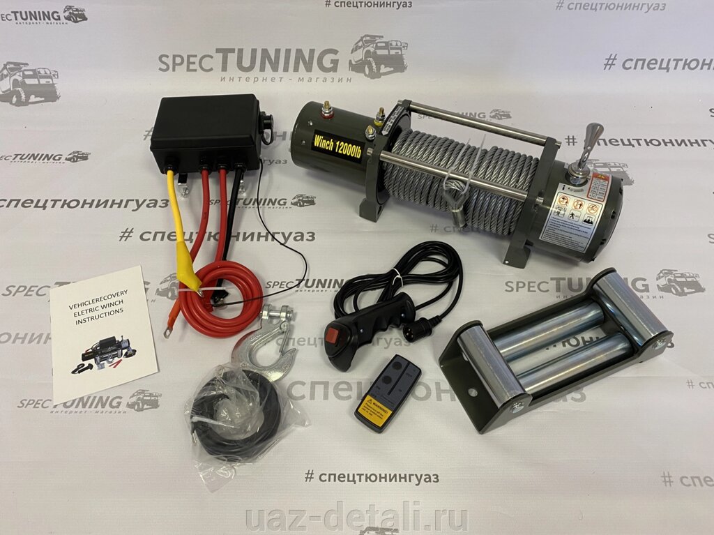 Лебедка электрическая 12V Electric Winch 12000lbs / 5443 кг (блок+механизм IP66), стальной трос от компании УАЗ Детали - магазин запчастей и тюнинга на УАЗ - фото 1