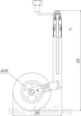 Опорное колесо с кронштейном «Коробочка» 200\50\100 для прицепа от компании УАЗ Детали - магазин запчастей и тюнинга на УАЗ - фото 1