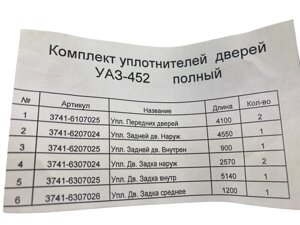 Уплотнитель двери УАЗ 452, Буханка (комплект из 8 шт)