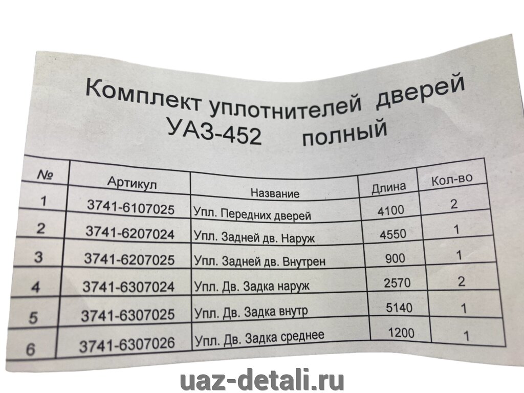 Уплотнитель двери УАЗ 452, Буханка (комплект из 8 шт) от компании УАЗ Детали - магазин запчастей и тюнинга на УАЗ - фото 1