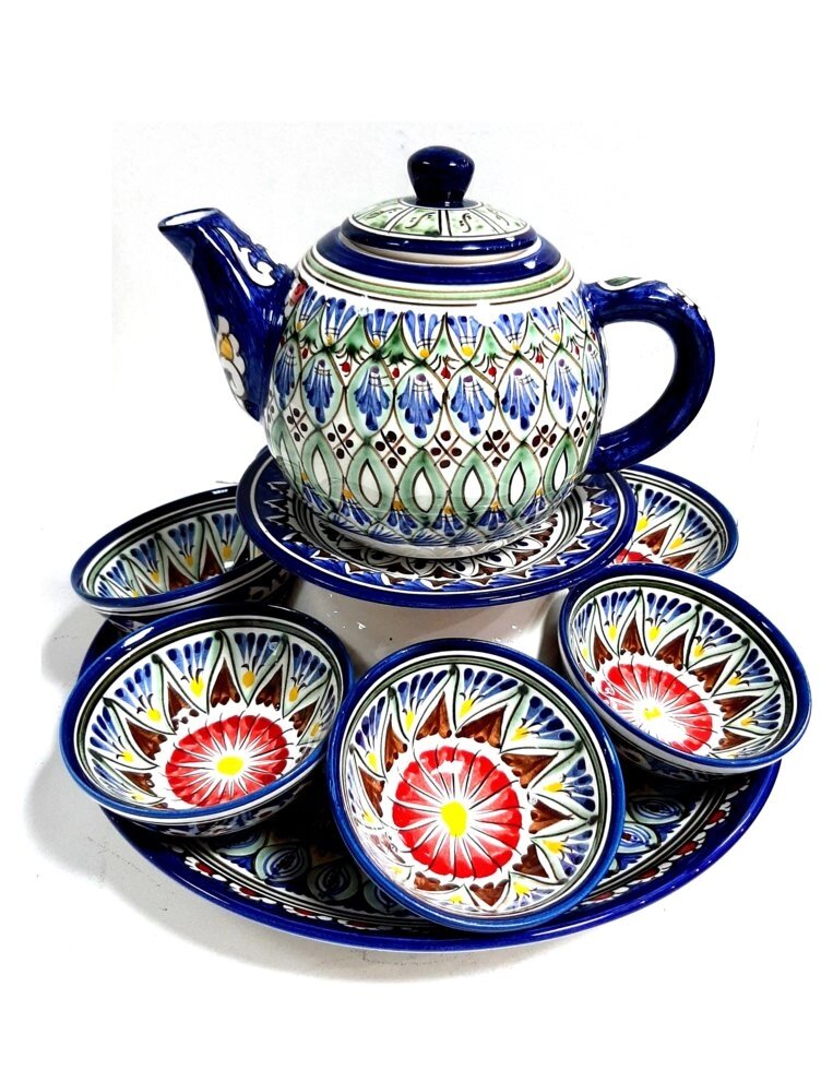 Чайный набор (фарфор), Риштан синий от компании Магазин товаров для готовки на огне Мангал 52 - фото 1
