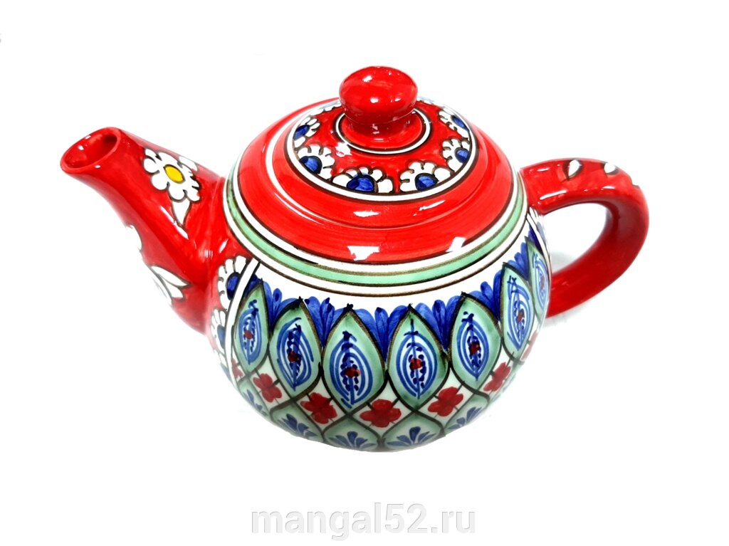 Фарфоровый чайник 1,25 л Риштан, красный от компании Интернет-магазин Мангал 52 - фото 1