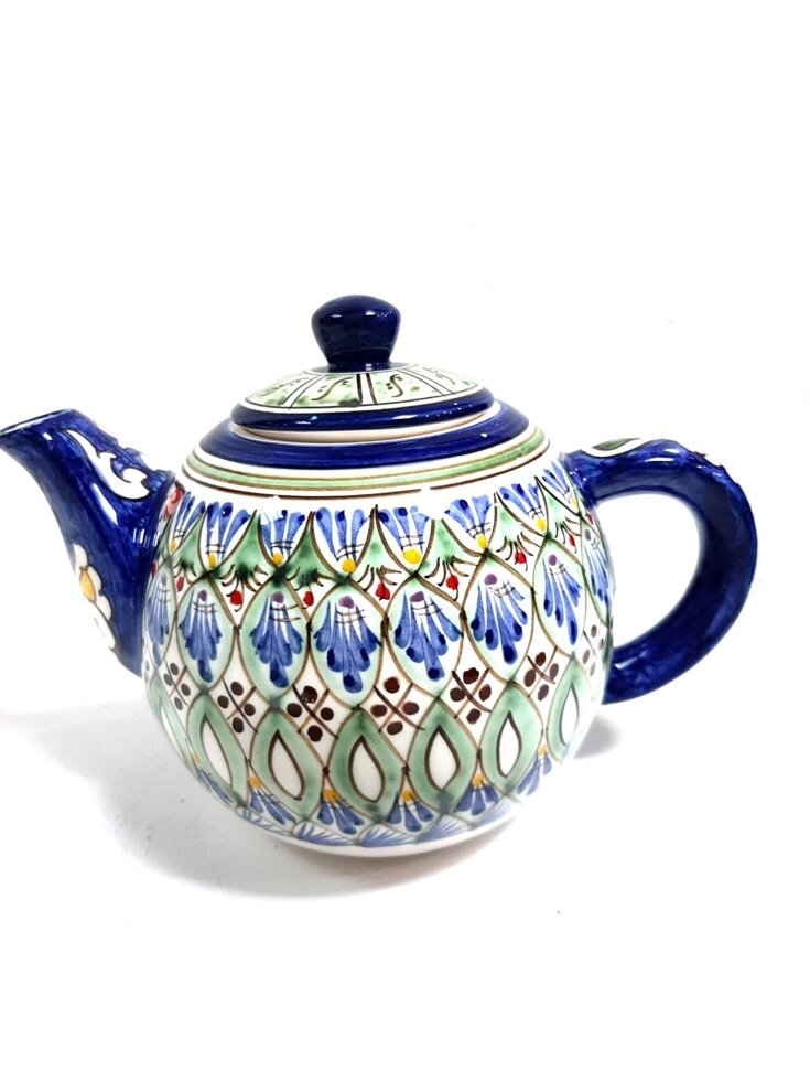 Фарфоровый чайник 1,25 л Риштан, синий от компании Магазин товаров для готовки на огне Мангал 52 - фото 1