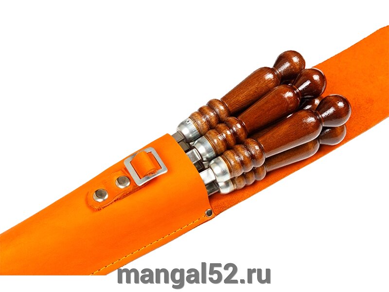 Набор шампуров в кожаном чехле (оранжевый) от компании Интернет-магазин Мангал 52 - фото 1