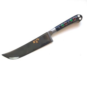 Узбекский нож - Пчак средний. Оргстекло, бринч латунь , гарда олово, клинок с гравировкой, (15-17 см)