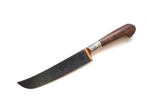 Узбекский нож - Пчак средний. Дерево, сухма, гарда мельхиор с гравировкой (15-16 см)