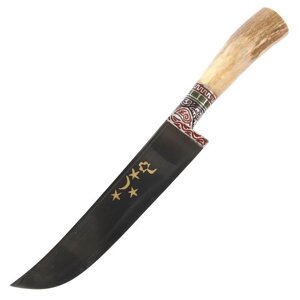 Узбекский нож – Пчак большой. Рукоятка- рог косули, гарда олово, гравировка (17-19 см)