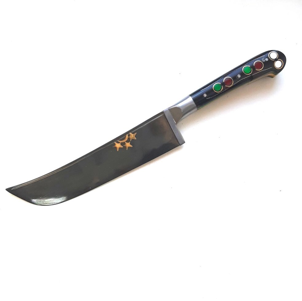 Узбекский нож - Пчак средний. Оргстекло, бринч латунь , гарда олово, клинок с гравировкой, (15-17 см) от компании Магазин товаров для готовки на огне Мангал 52 - фото 1