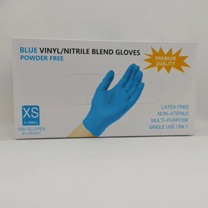 Перчатки Wally Blend XS голубые  Нитриловые с добавлением винила, 100 шт (50 пар)