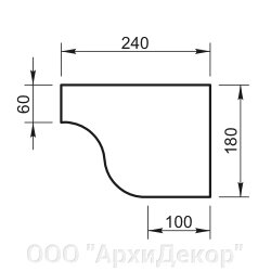 Карниз 600 мм Вландо , КН-60.180/лев, 180х240х1290 мм (Высота х Вылет х Длина), архитектурный бетон, для фасадного от компании ООО "АрхиДекор" - фото 1