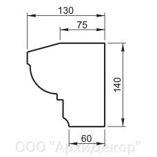 Карниз, Подоконник Вландо , ПД-31.140/скв, 140х130х800 мм (Высота х Вылет х Длина), архитектурный бетон, для фасадного от компании ООО "АрхиДекор" - фото 1