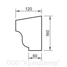 Карниз Вландо , КН-00.160/1, 160х120х1000 мм (Высота х Вылет х Длина), архитектурный бетон, для фасадного декора от компании ООО "АрхиДекор" - фото 1