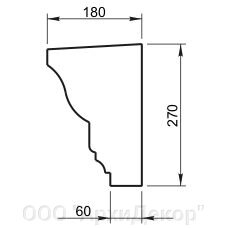 Карниз Вландо , КН-00.270/1, 270х180х500 мм (Высота х Вылет х Длина), архитектурный бетон, для фасадного декора от компании ООО "АрхиДекор" - фото 1