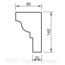 Карниз Вландо , КН-01.140/скв., 140х90х600 мм (Высота х Вылет х Длина), архитектурный бетон, для фасадного декора от компании ООО "АрхиДекор" - фото 1