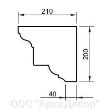 Карниз Вландо , КН-01.200/1, 200х210х1000 мм (Высота х Вылет х Длина), архитектурный бетон, для фасадного декора от компании ООО "АрхиДекор" - фото 1