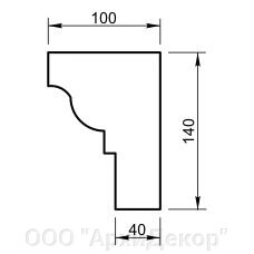 Карниз Вландо , КН-02.140/скв, 140х100х660 мм (Высота х Вылет х Длина), архитектурный бетон, для фасадного декора от компании ООО "АрхиДекор" - фото 1