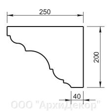 Карниз Вландо , КН-02.200/с, 200х250х500 мм (Высота х Вылет х Длина), архитектурный бетон, для фасадного декора от компании ООО "АрхиДекор" - фото 1