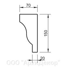 Карниз Вландо , КН-04.150/с, 150х70х440 мм (Высота х Вылет х Длина), архитектурный бетон, для фасадного декора от компании ООО "АрхиДекор" - фото 1