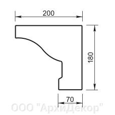 Карниз Вландо , КН-04.180/скв, 180х200х700 мм (Высота х Вылет х Длина), архитектурный бетон, для фасадного декора от компании ООО "АрхиДекор" - фото 1