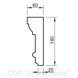 Карниз Вландо , КН-05.180/скв., 180х60х600 мм (Высота х Вылет х Длина), архитектурный бетон, для фасадного декора от компании ООО "АрхиДекор" - фото 1