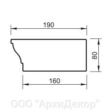 Карниз Вландо , КН-07.080/скв., 80х190х600 мм (Высота х Вылет х Длина), архитектурный бетон, для фасадного декора от компании ООО "АрхиДекор" - фото 1