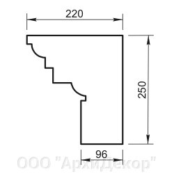 Карниз Вландо , КН-101.250, 250х220х900 мм (Высота х Вылет х Длина), архитектурный бетон, для фасадного декора от компании ООО "АрхиДекор" - фото 1
