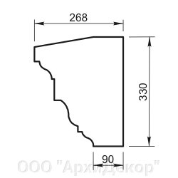 Карниз Вландо , КН-101.330, 330х268х600 мм (Высота х Вылет х Длина), архитектурный бетон, для фасадного декора от компании ООО "АрхиДекор" - фото 1