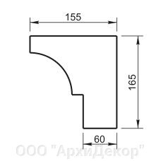 Карниз Вландо , КН-15.165/с, 165х155х1000 мм (Высота х Вылет х Длина), архитектурный бетон, для фасадного декора от компании ООО "АрхиДекор" - фото 1