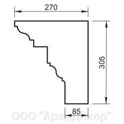 Карниз Вландо , КН-17.305, 305х270х600 мм (Высота х Вылет х Длина), архитектурный бетон, для фасадного декора от компании ООО "АрхиДекор" - фото 1