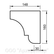 Карниз Вландо , КН-29.160/с, 160х148х800 мм (Высота х Вылет х Длина), архитектурный бетон, для фасадного декора от компании ООО "АрхиДекор" - фото 1