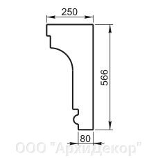 Карниз Вландо , КН-45.566/1, 566х250х400 мм (Высота х Вылет х Длина), архитектурный бетон, для фасадного декора от компании ООО "АрхиДекор" - фото 1