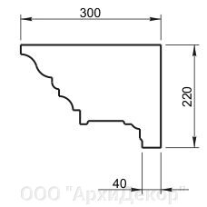 Карниз Вландо , КН-46.220, 220х300х700 мм (Высота х Вылет х Длина), архитектурный бетон, для фасадного декора от компании ООО "АрхиДекор" - фото 1