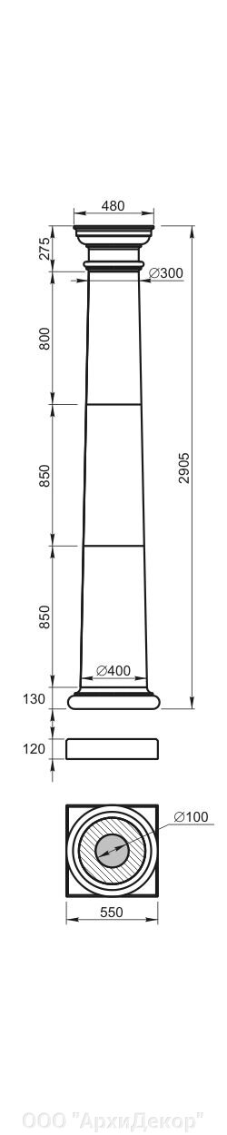 Колонна Вландо , КЛ-02.400 (сб), 2905хх мм (Высота х Вылет х Длина), архитектурный бетон, для фасадного декора от компании ООО "АрхиДекор" - фото 1