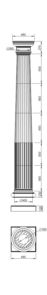 Колонна Вландо , КЛ-03.400 (сб), 3415хх мм (Высота х Вылет х Длина), архитектурный бетон, для фасадного декора от компании ООО "АрхиДекор" - фото 1