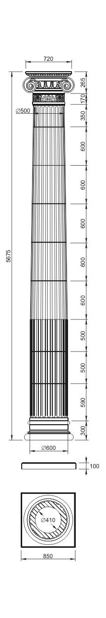 Колонна Вландо , КЛ-03.600 (сб), 5665хх мм (Высота х Вылет х Длина), архитектурный бетон, для фасадного декора от компании ООО "АрхиДекор" - фото 1