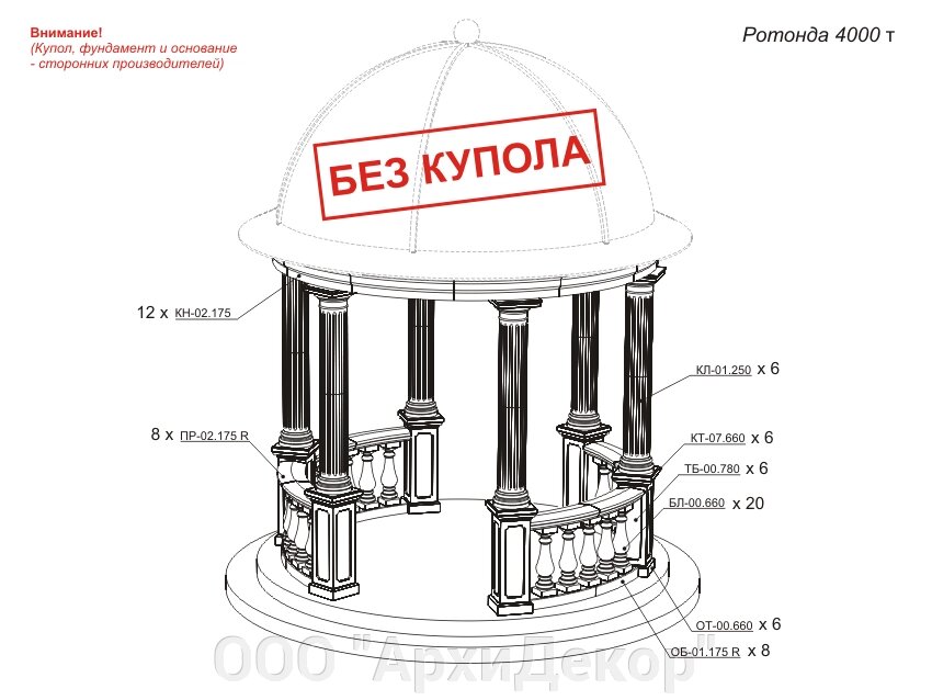 Комплект "Ротонда 4000т" Вландо , Ротонда 4000 т, х4000х3190 мм (ШхВ), архитектурный бетон от компании ООО "АрхиДекор" - фото 1