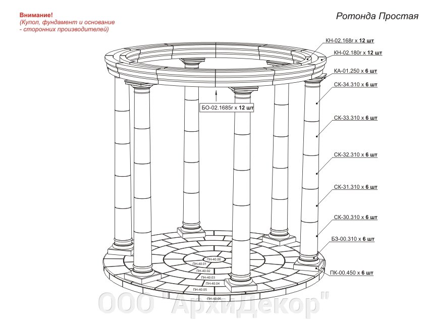 Комплект "Ротонда простая" Вландо , РТ-03.4000, х4000х3460 мм (ШхВ), архитектурный бетон от компании ООО "АрхиДекор" - фото 1