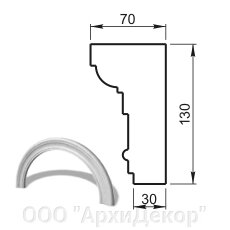 Наличник арочное R2280 (профиль ОП-30.130) Вландо , ОП-13.228 R, 130х70х597 мм (Высота х Вылет х Длина), архитектурный от компании ООО "АрхиДекор" - фото 1