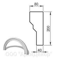 Наличник арочный R=420 мм. (профиль ОП-10.200) Вландо , ОП-11.420R, 200х80х мм (Высота х Вылет х Длина), архитектурный от компании ООО "АрхиДекор" - фото 1