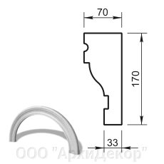 Наличник арочный R1970 (профиль ОА-11.100) Вландо , ОА-12.197 R, 170х70х мм (Высота х Вылет х Длина), архитектурный от компании ООО "АрхиДекор" - фото 1