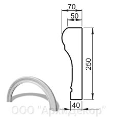 Наличник арочный R775 (профиль ОП-15.250) Вландо , ОП-15.775 R, 250х70х мм (Высота х Вылет х Длина), архитектурный от компании ООО "АрхиДекор" - фото 1