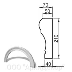 Наличник арочный R980 (профиль ОП-17.210) Вландо , ОП-17.980 R, 210х70х мм (Высота х Вылет х Длина), архитектурный от компании ООО "АрхиДекор" - фото 1