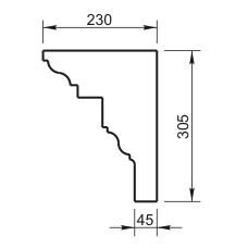 Карниз Вландо , КН-07.305/скв., 305х230х600 мм (Высота х Вылет х Длина), архитектурный бетон, для фасадного декора