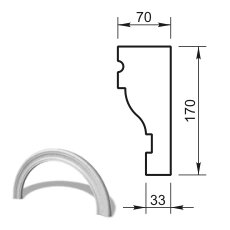 Наличник арочный R365 (профиль ОА-11.100) Вландо , ОА-12.365 R, 170х70х мм (Высота х Вылет х Длина), архитектурный