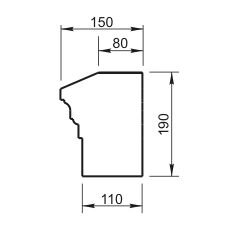 Подоконник Вландо , ПД-20.130/1, 190х150х1080 мм (Высота х Вылет х Длина), архитектурный бетон, для фасадного декора