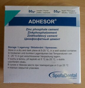 Адгезор (Adhesor) - цинкфосфатный цемент хим. отверждения ( 80г/порошок + 55мл/жидкость)