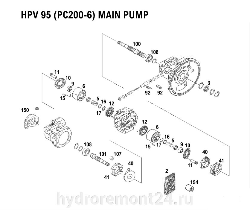 Гидронасос Komatsu Limited HPV95 (PC200-6) MAIN PUMP от компании Ремонтно-механическое предприятие ООО «Гермес» - фото 1